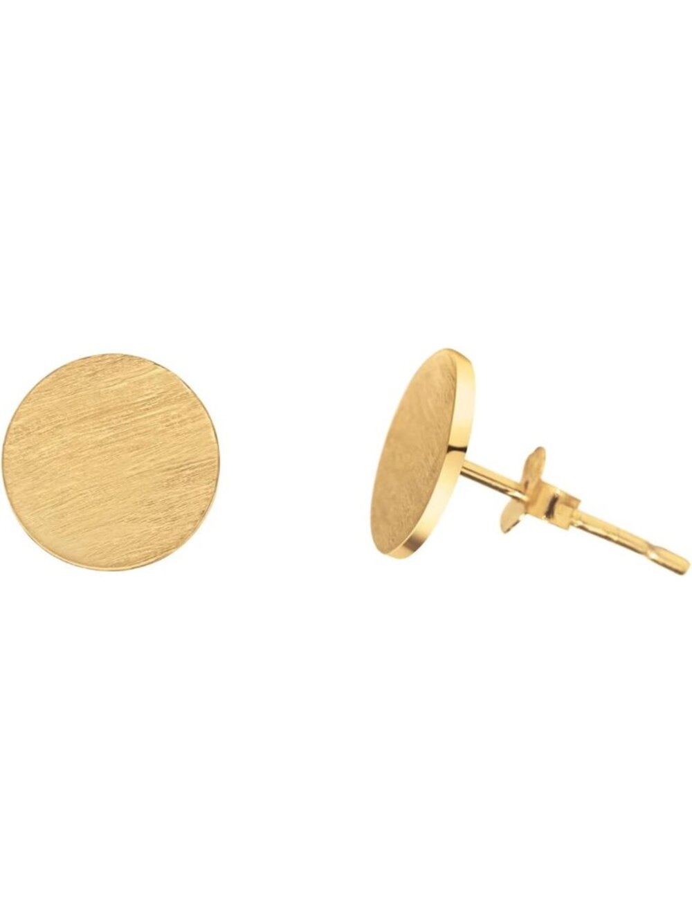 14K Gold Plated Curved Round Stud Earrings, Brushed Disc Design for Women